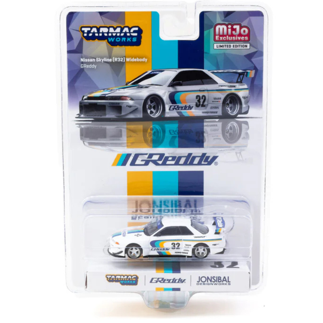 TARMAC WORKS 1.64 Nissan Skyline GTR R32 Widebody GReddy Jonsibal  - Edición especial EE. UU. - Tarmac Works GLOBAL64