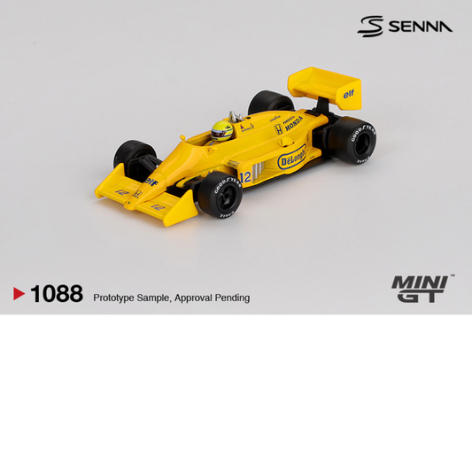 MINI GT Lotus 99T #12 Ayrton Senna, ganador del Gran Premio de Mónaco de 1987 # 1088