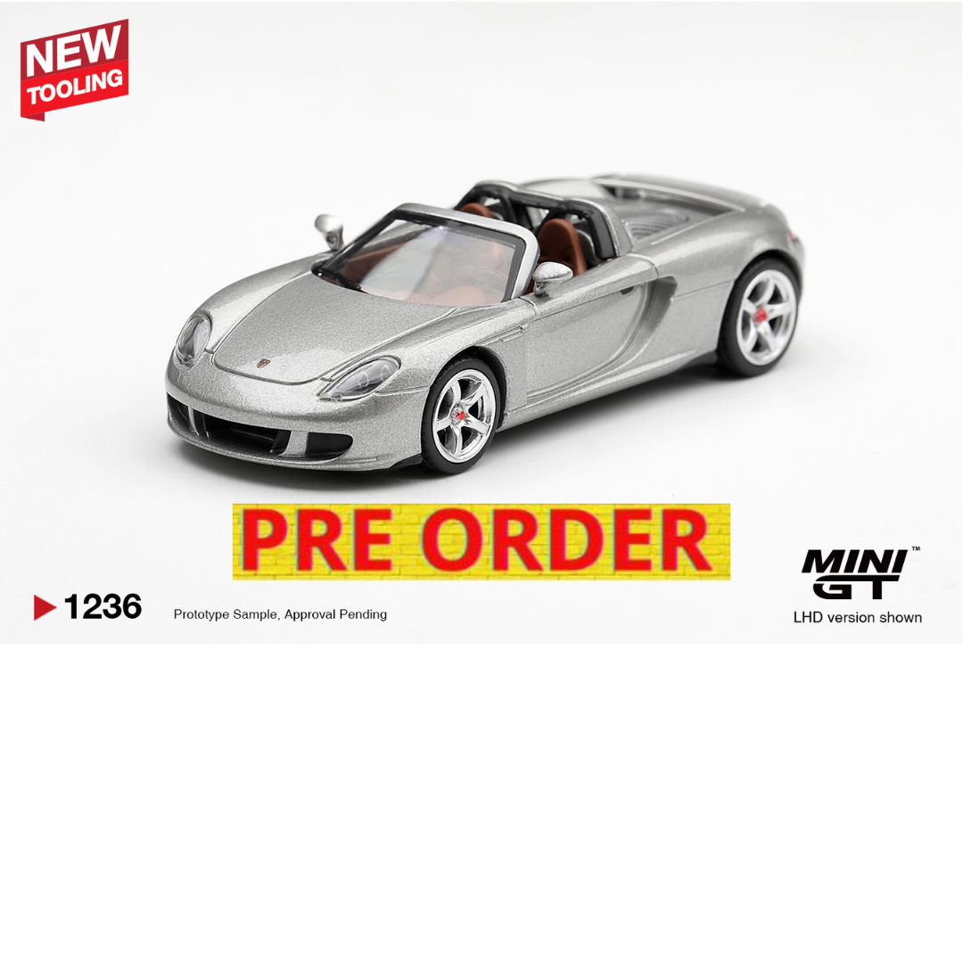 ***PREORDER *** LLEGADA APROXIMADA PRIMER TRIMESTRE 2027 *** MINI GT PORSCHE CARRERA GT SILVER METALLIC 2006 # 1236