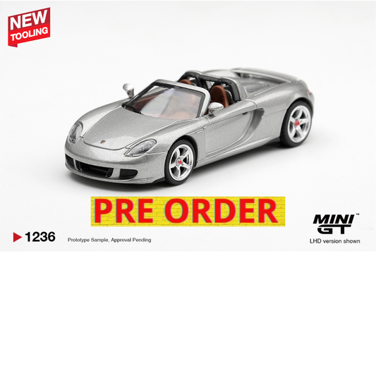 ***PREORDER *** LLEGADA APROXIMADA PRIMER TRIMESTRE 2027 *** MINI GT PORSCHE CARRERA GT SILVER METALLIC 2006 # 1236
