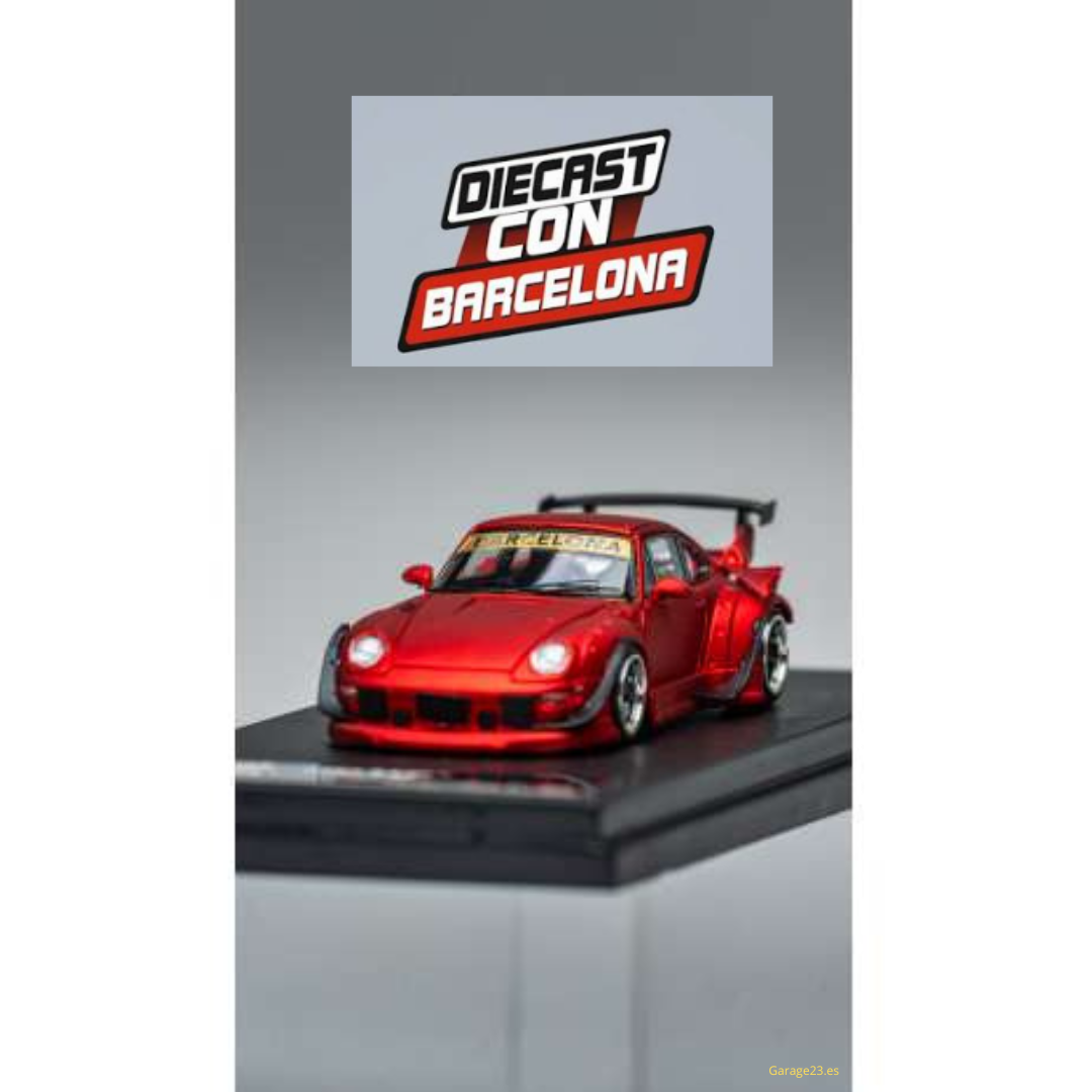 INNO64 EXCLUSIVO DE EVENTO DIECAST CON BARCELONA ' PORSCHE 993 LIMITADO A 899 PIEZAS ROJO CROMADO  1.64