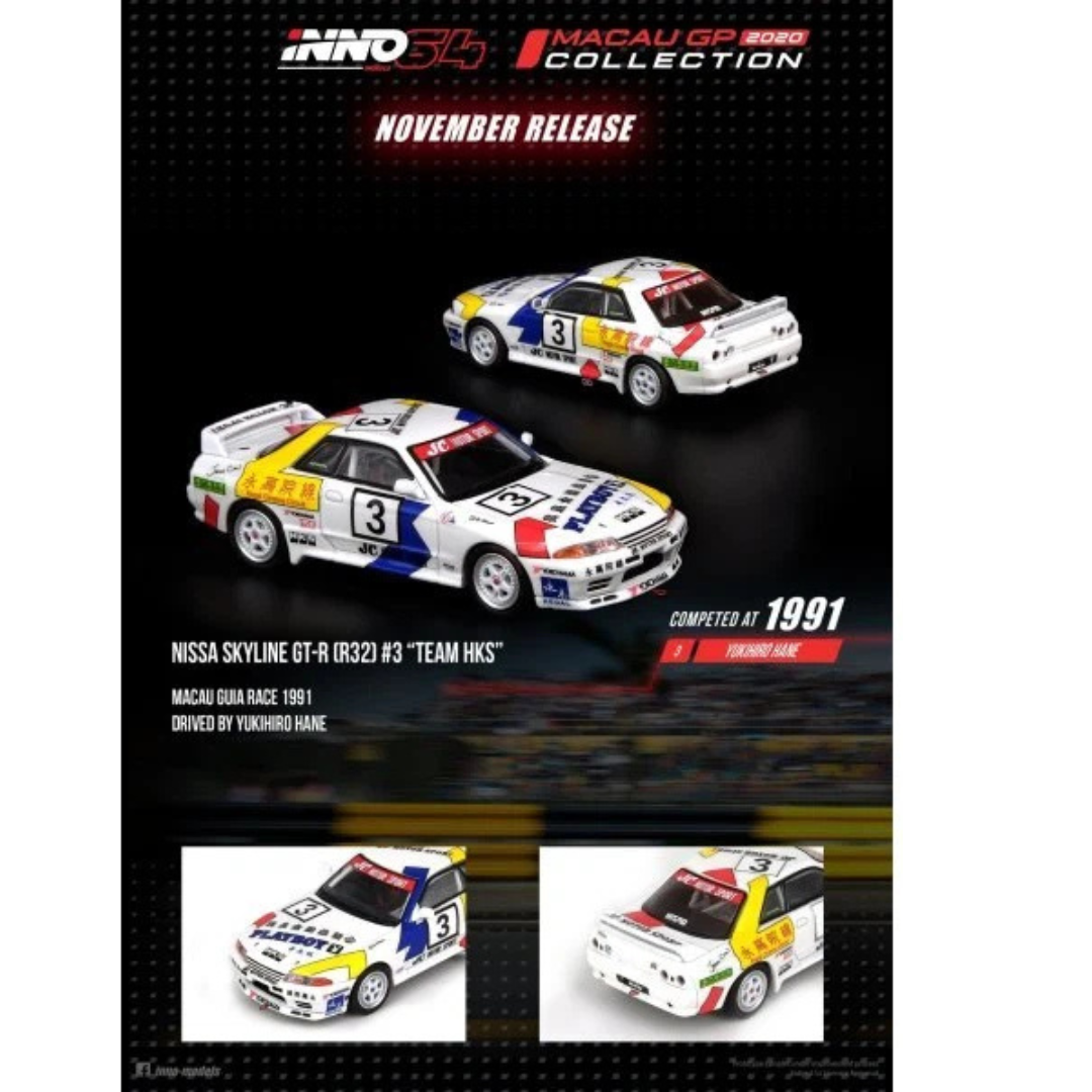 Inno64 1991 Nissan Skyline GTR R32 #3 Team HKS Macau Guia GP PLAYBOY