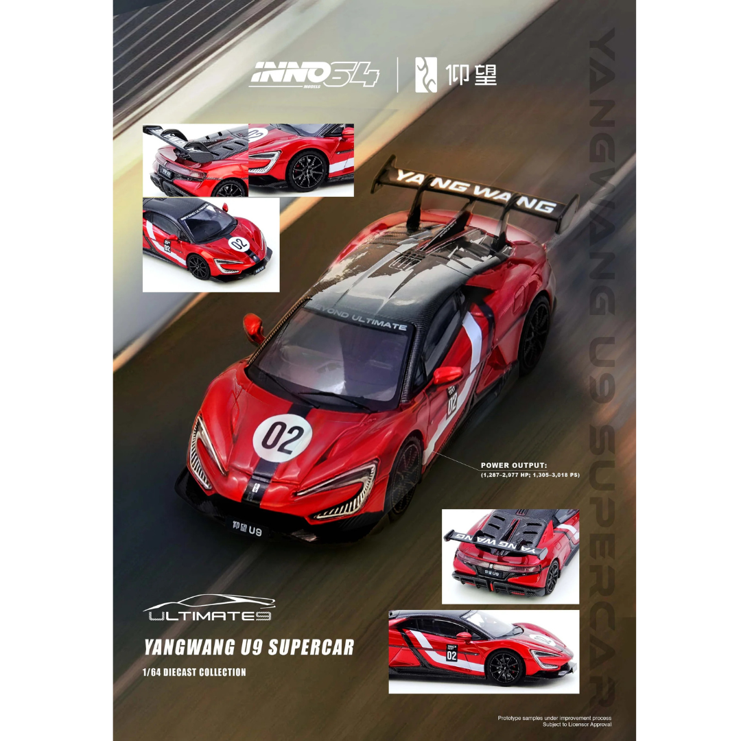 Inno64 2025 YANGWANG U9 Nurburgring Test Car World Fastest EV Supercar  Rojo / Negro