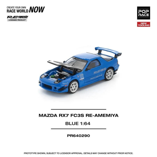 Pop Race Mazda RX7 FC3S Re Amemiya Azul  Escala Pop Race # 290 PR640290 1.64