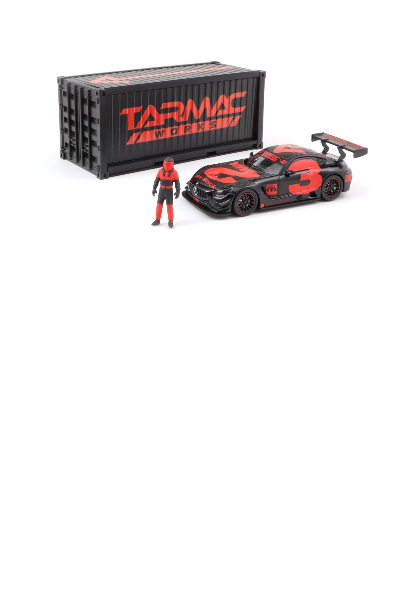 Tarmac Works 2018 Mercedes AMG GT3 #3 with container & figure *Limitada a 500 Piezas