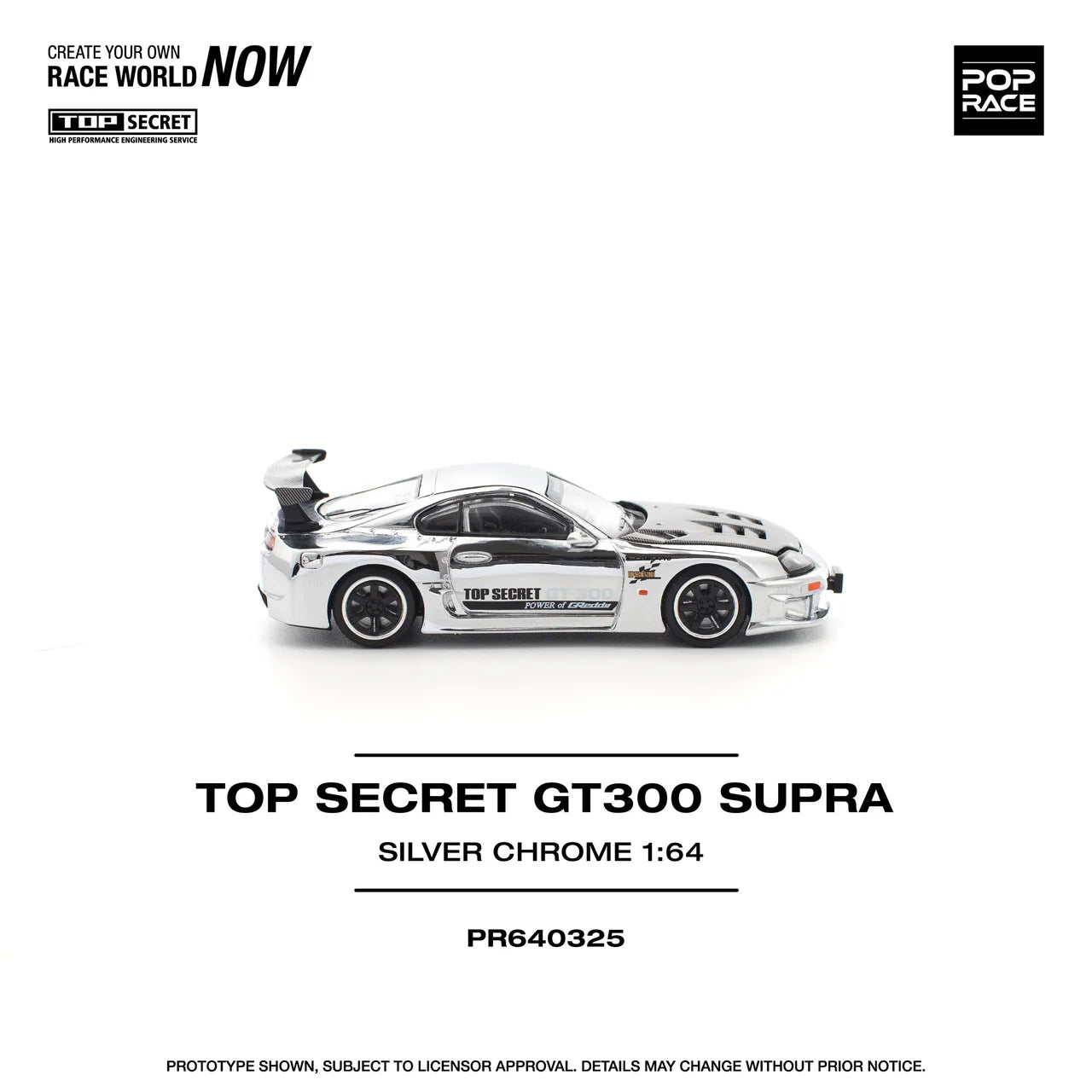 Pop Race 1/64 Top Secret GT300 Silver chrome # 325 PR640325