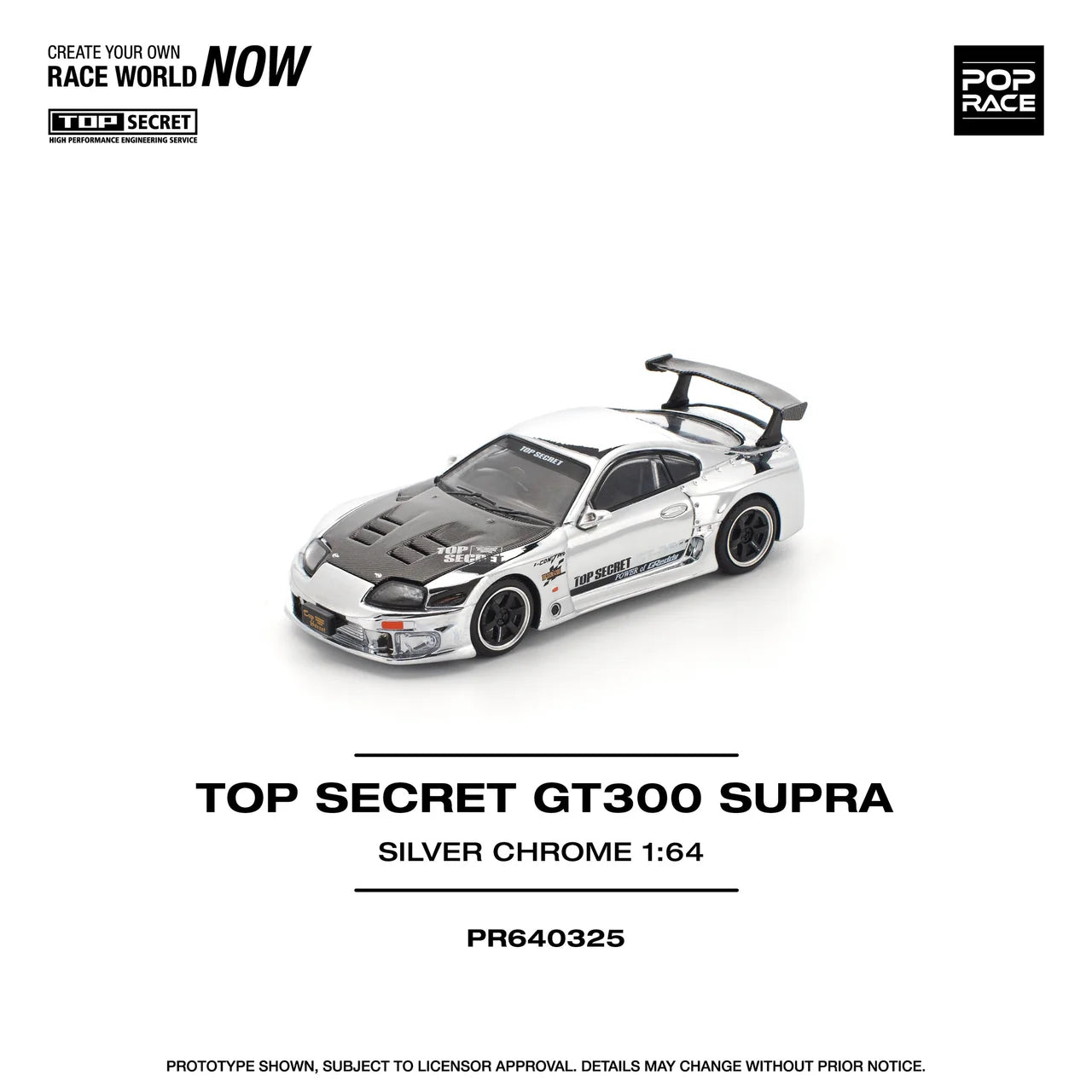 Pop Race 1/64 Top Secret GT300 Silver chrome # 325 PR640325