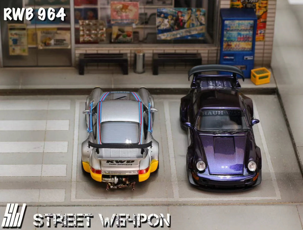 Street Weapon 1/64 Porsche RWB 964 Martini #7 Silver Blue Red STW211