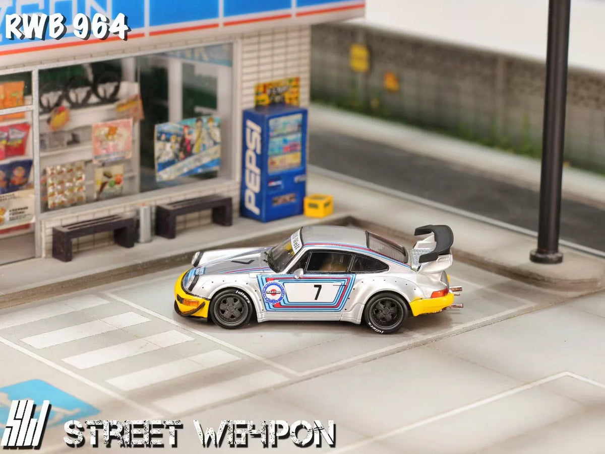 Street Weapon 1/64 Porsche RWB 964 Martini #7 Silver Blue Red STW211