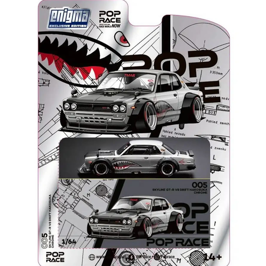 Pop Race Skyline GTR V8 Drift HAKOSUKA Plata Metalizado (Edición Exclusiva enigma) 1.64 # 005