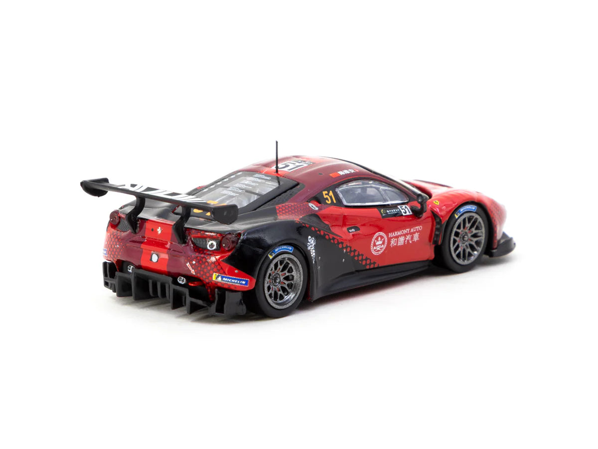 Tarmac Works 1.64 2022 Ferrari 488 GT3 #51 Chen Weian, Macau GT Cup 2022 Harmony Racing Red Black