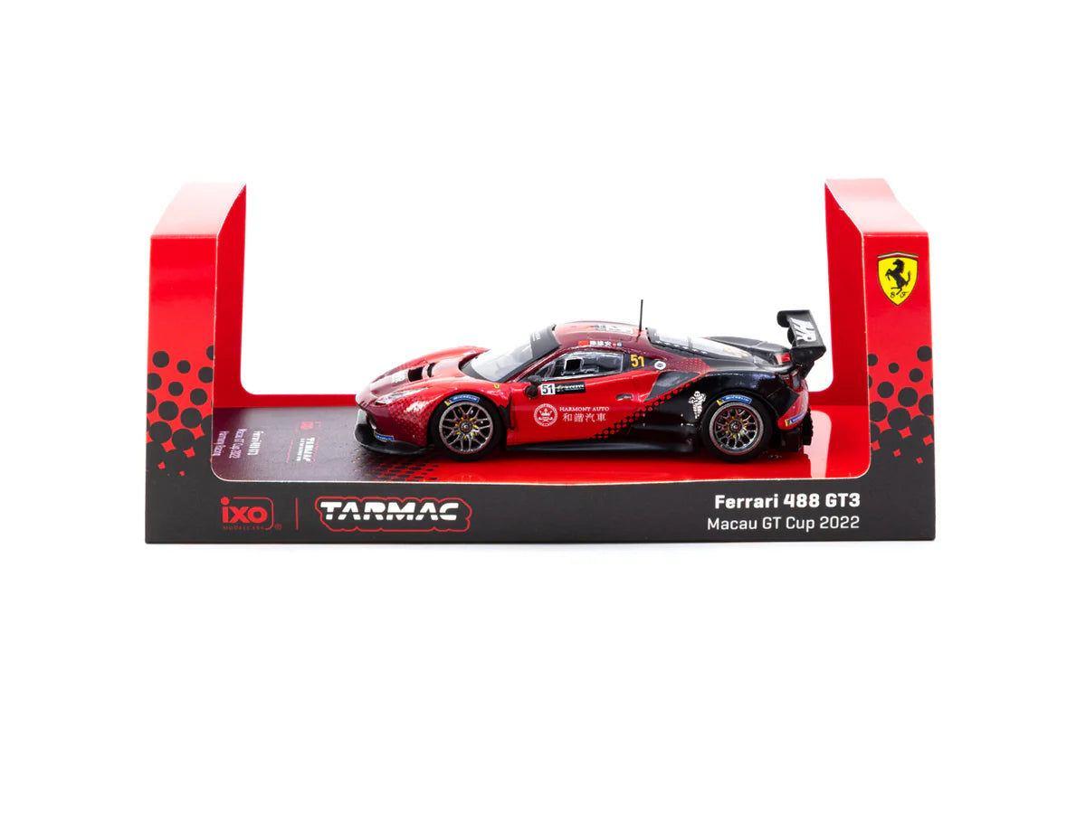 Tarmac Works 1.64 2022 Ferrari 488 GT3 #51 Chen Weian, Macau GT Cup 2022 Harmony Racing Red Black