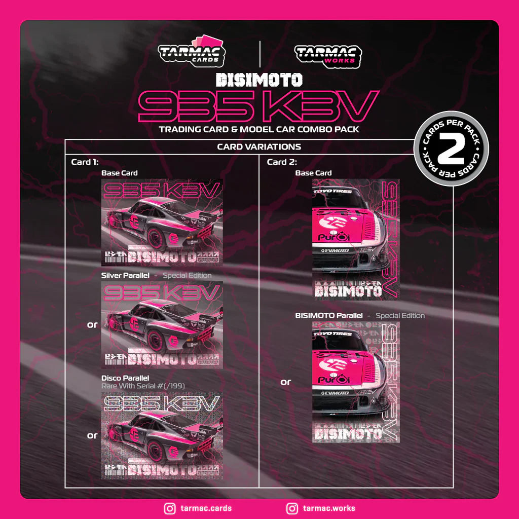 Tarmac 1/64 Bisimoto Porsche 935 K3V Grey/Pink Incluye Pack de Coche a escala + 2 Cartas