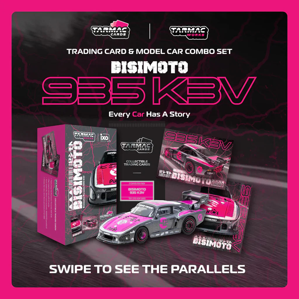 Tarmac 1/64 Bisimoto Porsche 935 K3V Grey/Pink Incluye Pack de Coche a escala + 2 Cartas