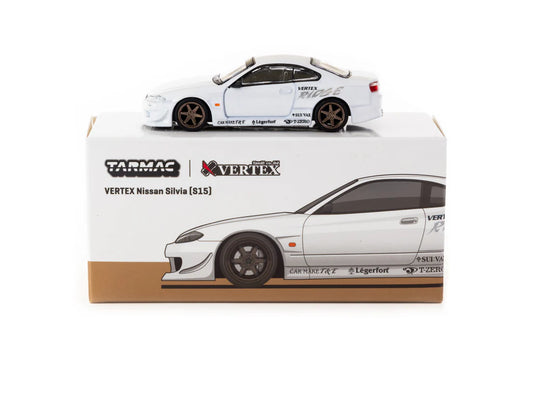 *Version Blister* Tarmac Works Nissan Silvia S15 VERTEX blanco metalizado, escala 1/64, Tarmac Works - EDICIÓN ESPECIAL LAMLEY - GLOBAL64