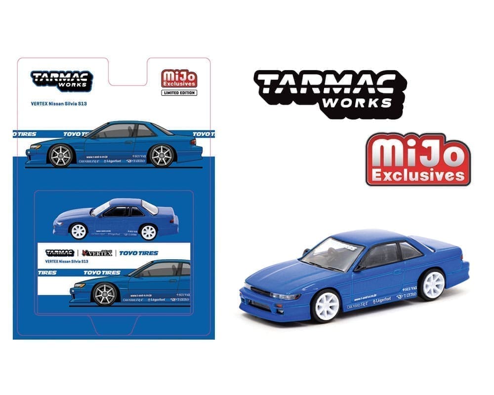 *** VERSION BLISTER *** Tarmac Works 1/64 VERTEX Nissan Silvia S13 TOYO TIRES – Azul metálico