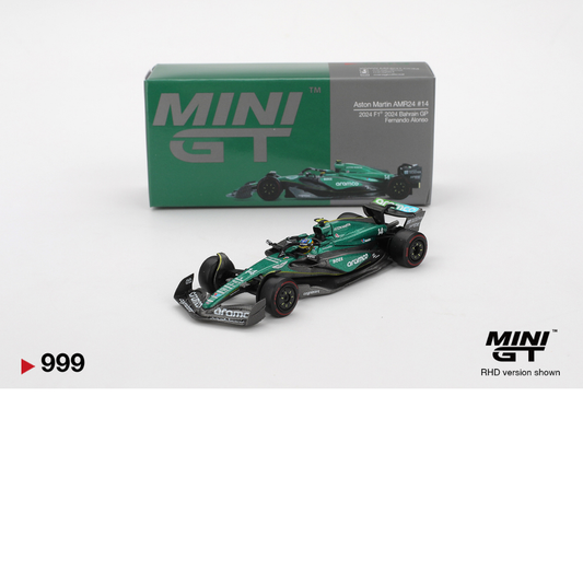 MINI GT Aston Martin AMR24 #14 Fernando Alonso GP de Baréin 2024 # 999