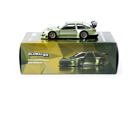 Tarmac Works Toyota Sprinter Trueno AE86 Widebody Green 1/64 - Diseño de Jon Sibal - GLOBAL64
