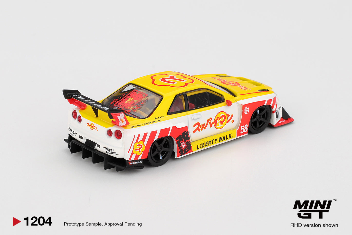 MINI GT 1:64 NISSAN GTR R34 LB SUPER SILHOUETTE SKYLINE SUPPAIMAN OKINAWA 2025 # 1204