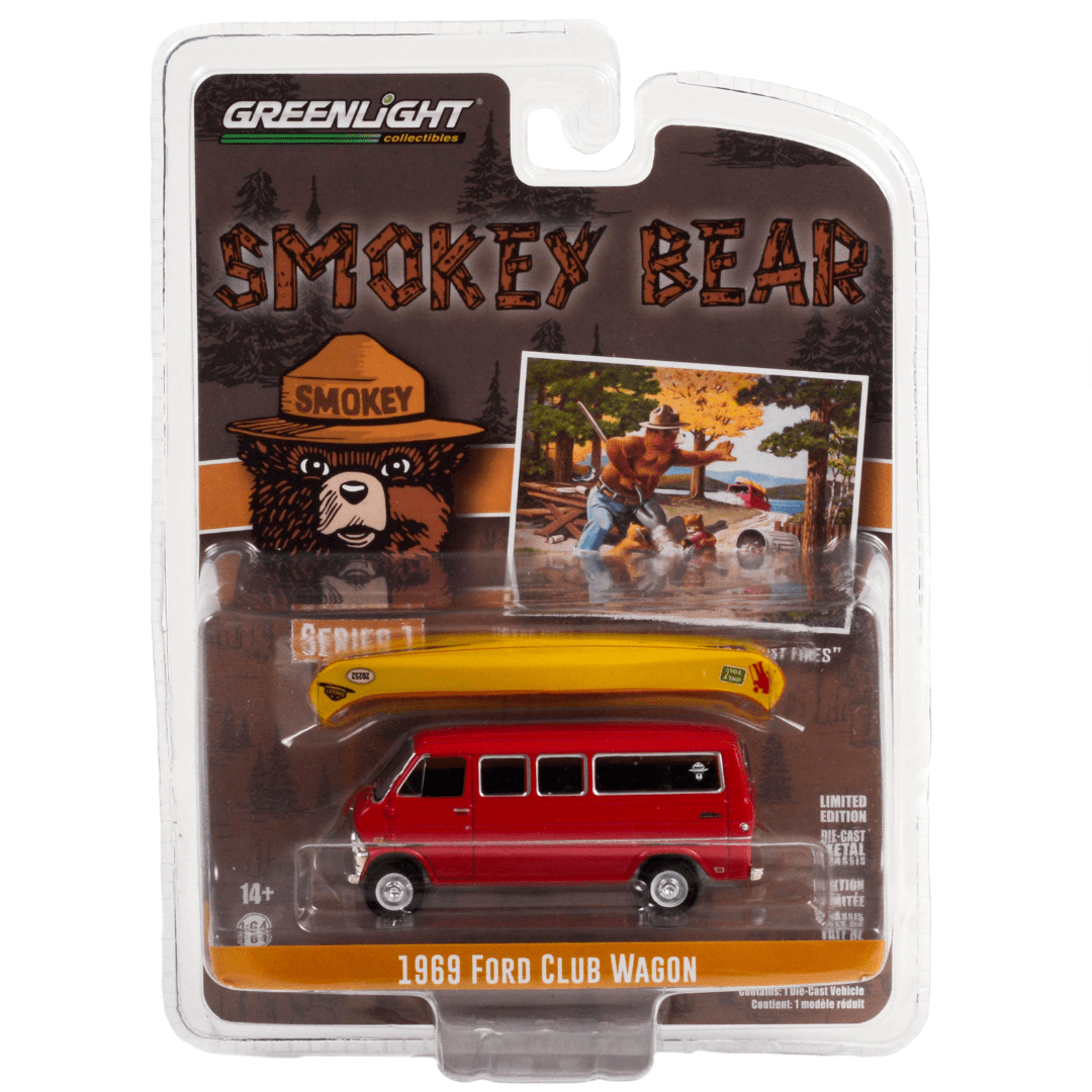 Fugoneta Ford Club Wagon con canoa "Smokey Bear Series 1" (1969) Greenlight 1/64 - Garage23