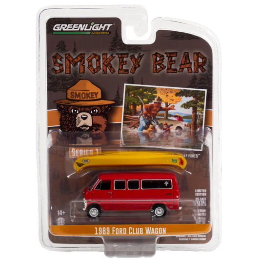 Fugoneta Ford Club Wagon con canoa "Smokey Bear Series 1" (1969) Greenlight 1/64