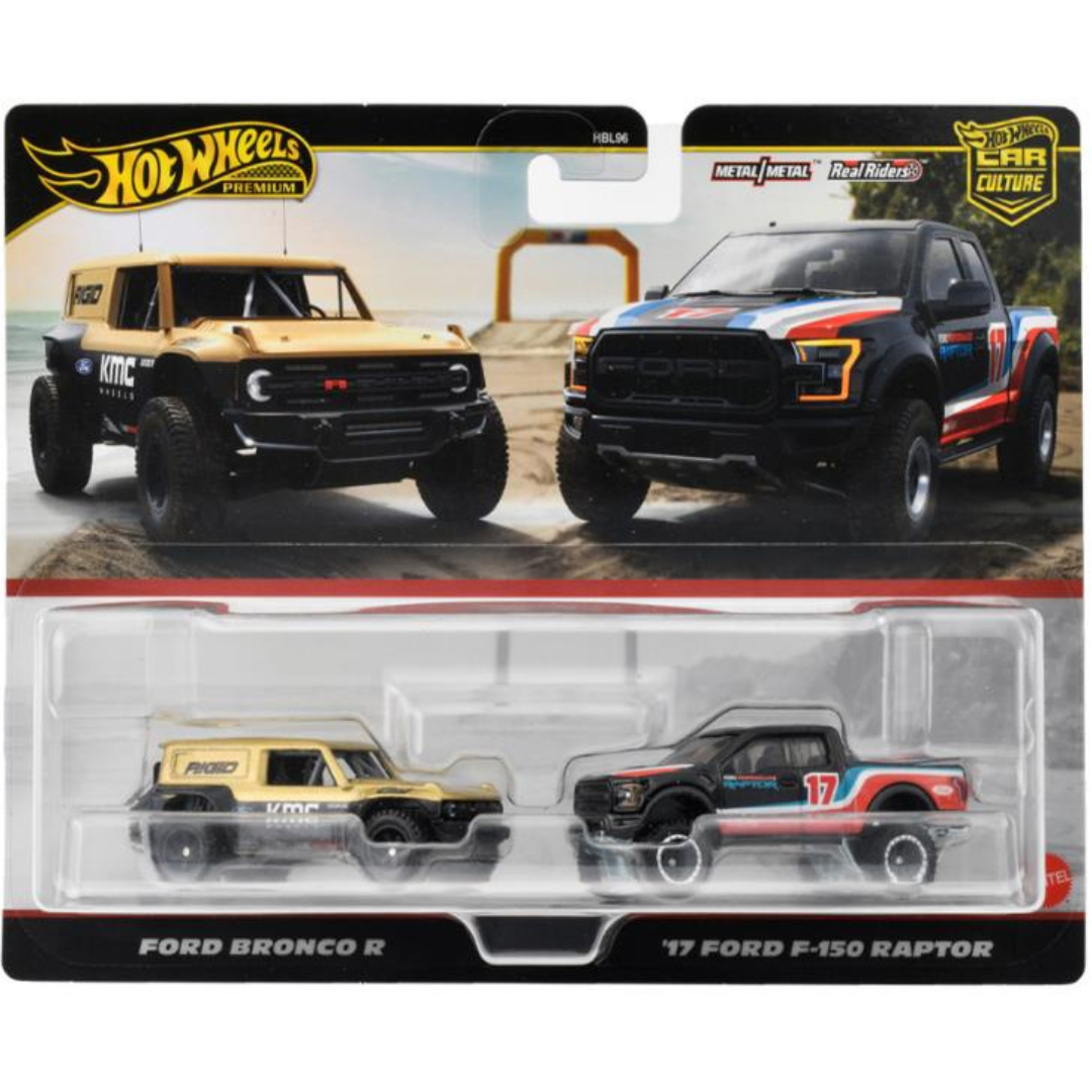 Hot Wheels Premium Dúo Pack 2  Ford Bronco R Ford F-150 Raptor Car culture