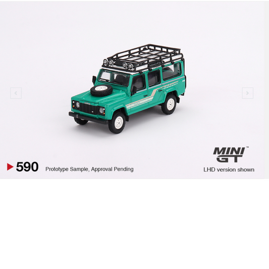 MINIGT LAND ROVER DEFENDER 110 COUNTY STATION WAGON TRIDENT GREEN 1985