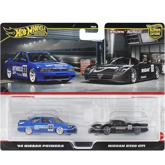 Hot Wheels Premium Dúo  Nissan R390 GT1/ '94 Nissan Primera 2 Pack