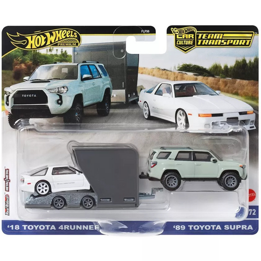 Hot Wheels Premium Team Transport989 Toyota Supra & 2018 Toyota 4Runner + Trailer #72