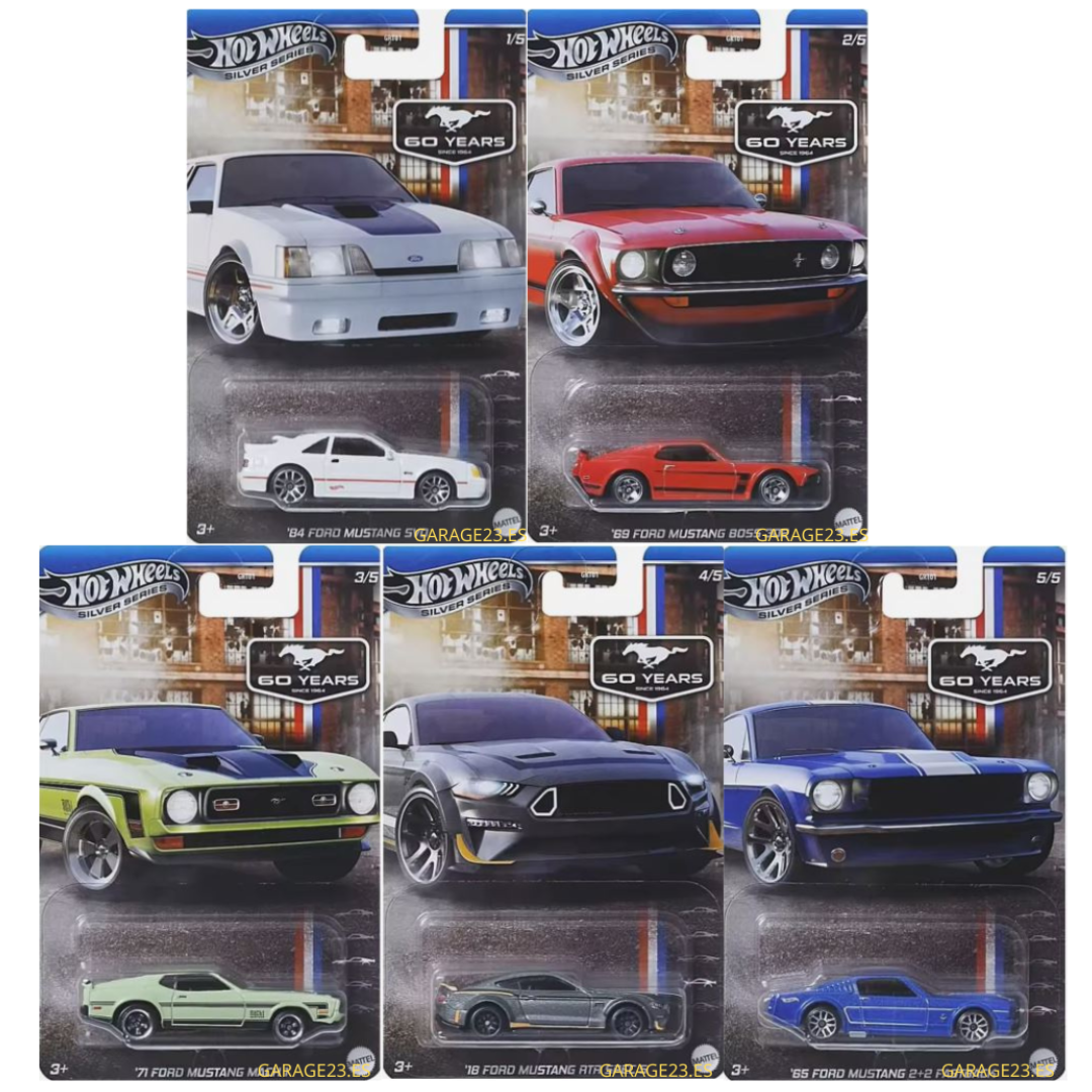 Hot Wheels Ford Mustang 60 Aniversario Celebration Pack5 Silver Series Basicos