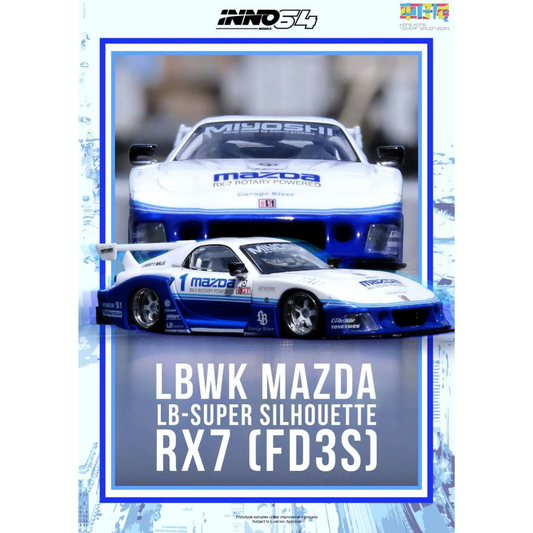 Inno64 1/64 LBWK Mazda RX7 FD3S LB Super Silhouette Blanco y Azul