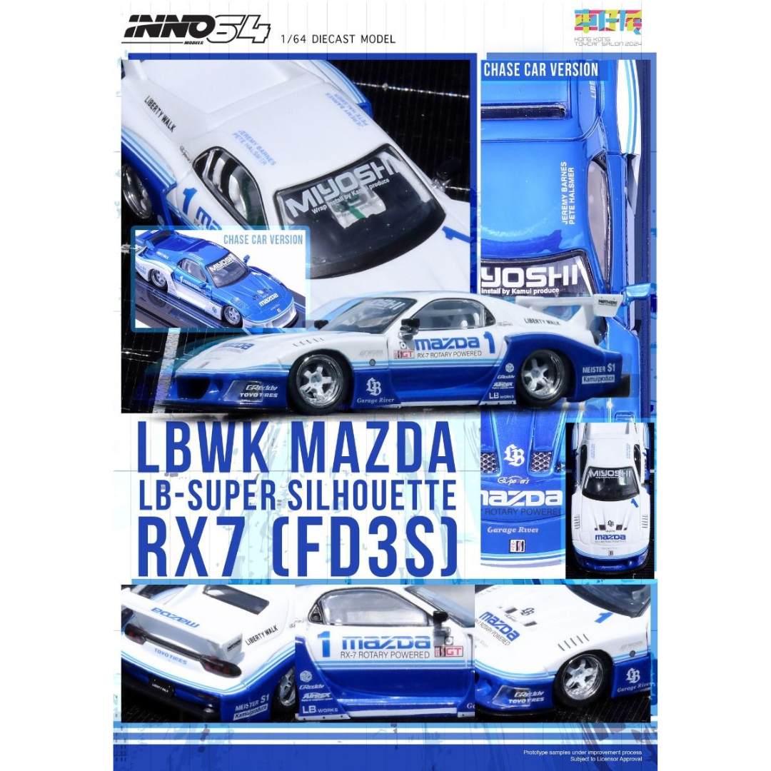 Inno64 1/64 LBWK Mazda RX7 FD3S LB Super Silhouette Blanco y Azul