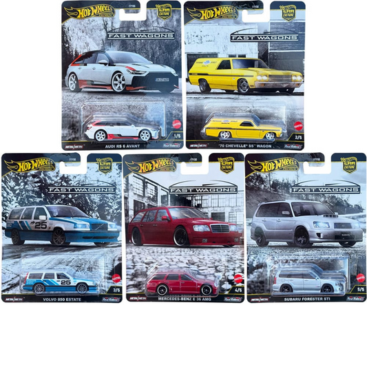 Hot Wheels Premium Fast Wagon Serie Completa Audi-Chevy-Volvo-Mercedes-Subaru Pop Culture 1.64 FPY86-J