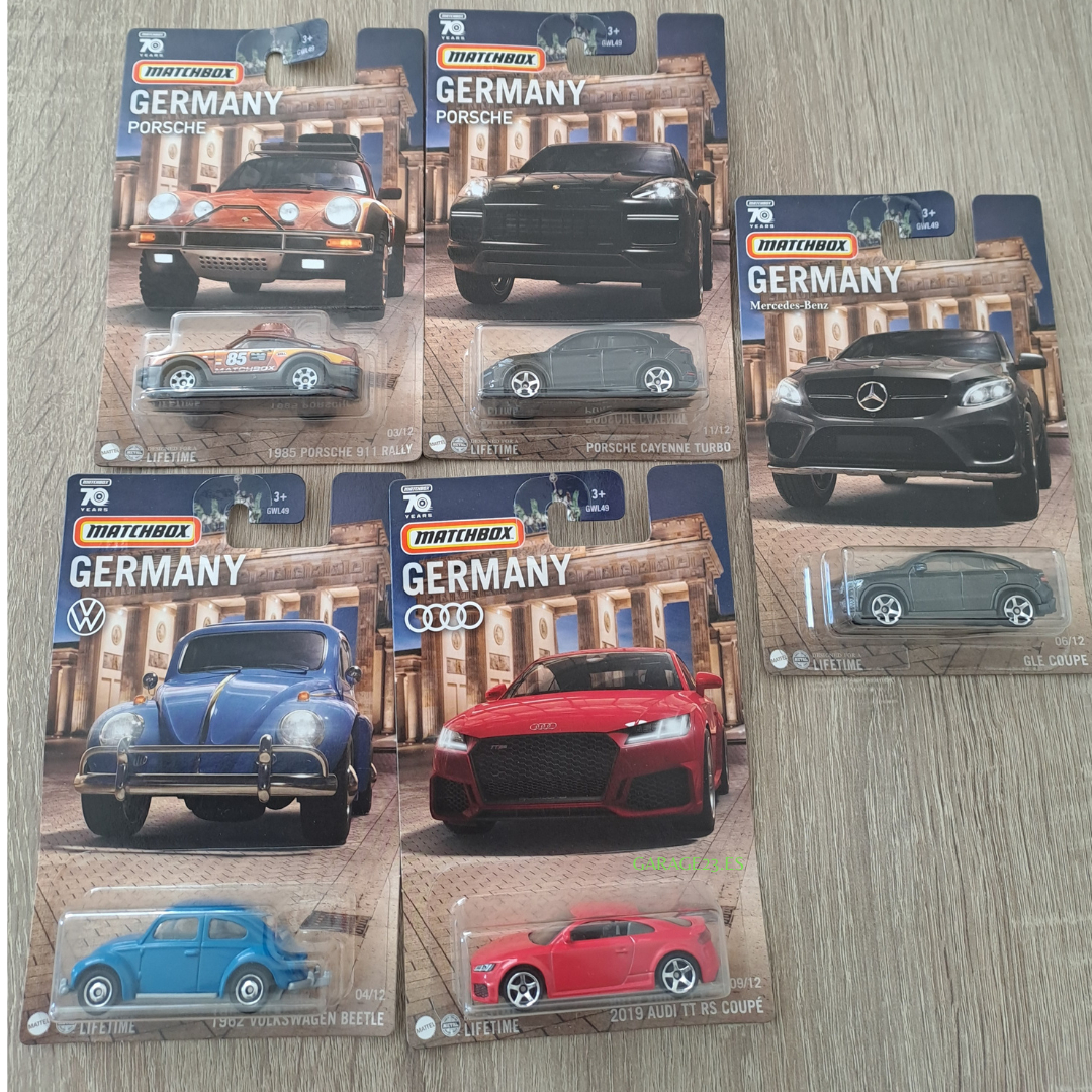 Pack 5 Matchbox Best of Germany series ¨METAL¨MERCEDES- PORSCHE- AUDI- VW  REF 49-979E