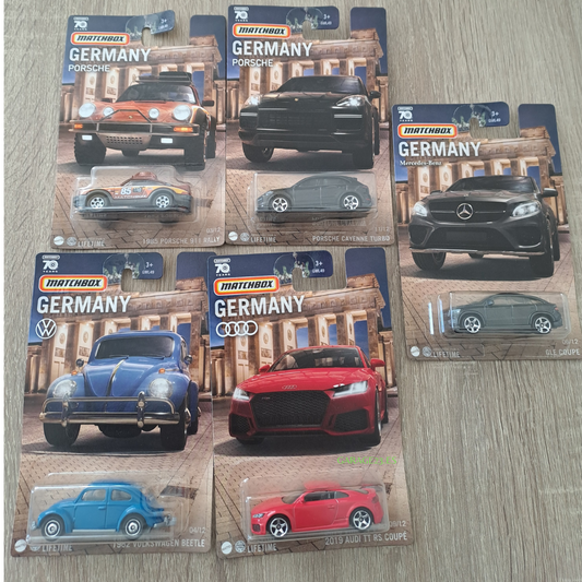 Pack 5 Matchbox Best of Germany series ¨METAL¨MERCEDES- PORSCHE- AUDI- VW  REF 49-979E