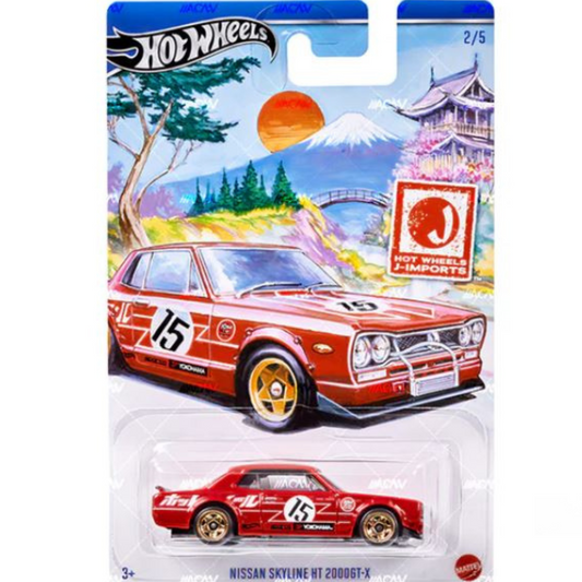 Hot Wheels Nissan Skyline HT 2000GT-X Silver Series Hot Japanese Imports Básico JDM Rojo HRT01