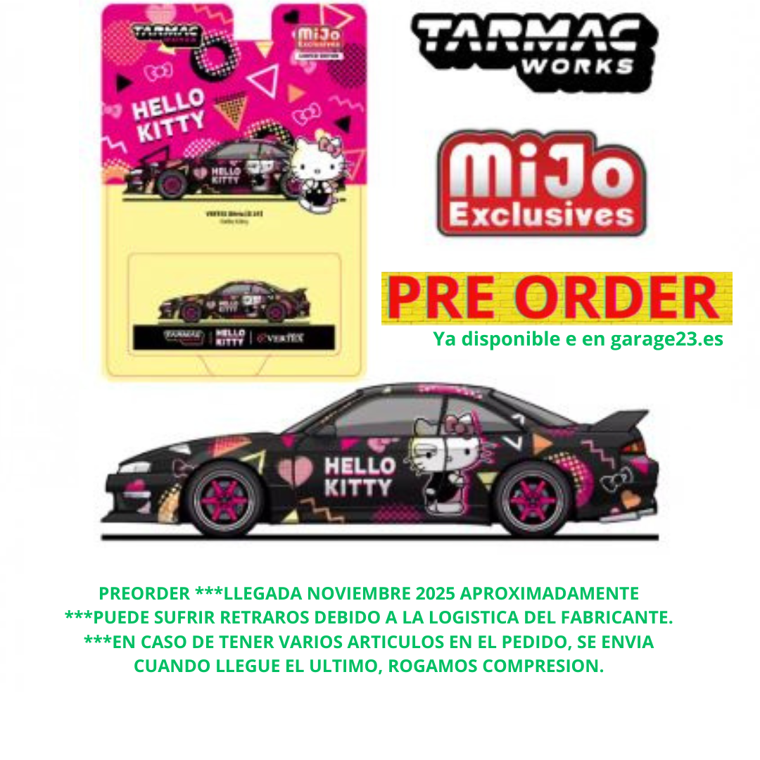 *** PREORDER **** LLEGADA SEPTIEMBRE APROX*** Tarmac Nissan Silvia S14 Hello Kitty Negro Cromado Mijo Exclusives