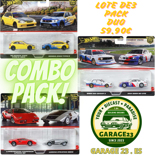 COMBOPACK Hot Wheels Premium duo Pack con 3 pack BMW HONDA LANCIA 1.64