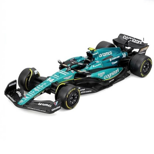 Bburago 1/43 - F1 Aston Martin Aramco F1 Team AMR23 2023 Colección Racing Coche de aleación fundido Modelo de coche (#14 Fernando Alonso)
