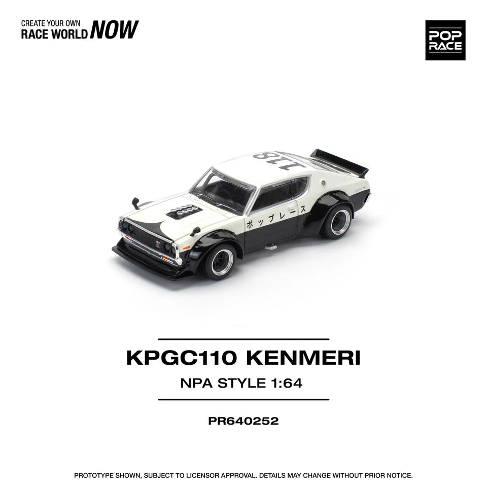 Pop Race Nissan Skyline GTR V8 Drift KPGC110 Kenmeri NPA Style Black White # 252