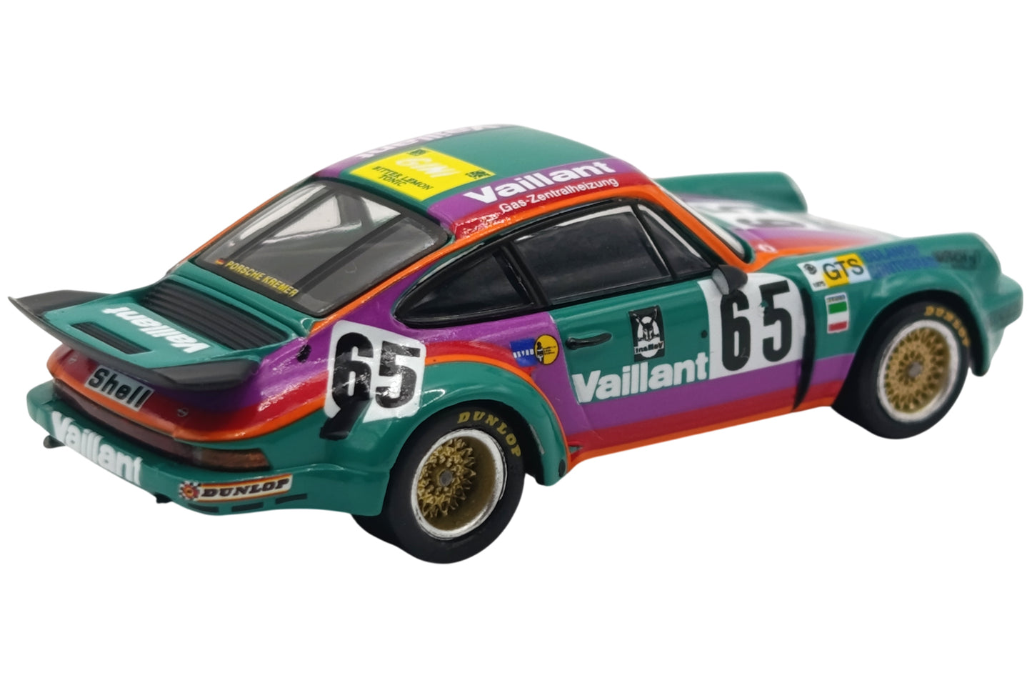 Spark 1.64 Porsche 911 Carrera VAILLANT RSR 3.0 #65 Sprowls/Bolanos/Contreras 24h Le Mans 1975 verde /rojo / lila